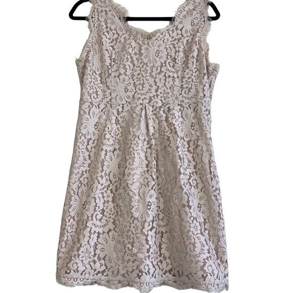 Joie Rori Lace Fringe Mini Dress Mushroom Tan Champage - Picture 4 of 14